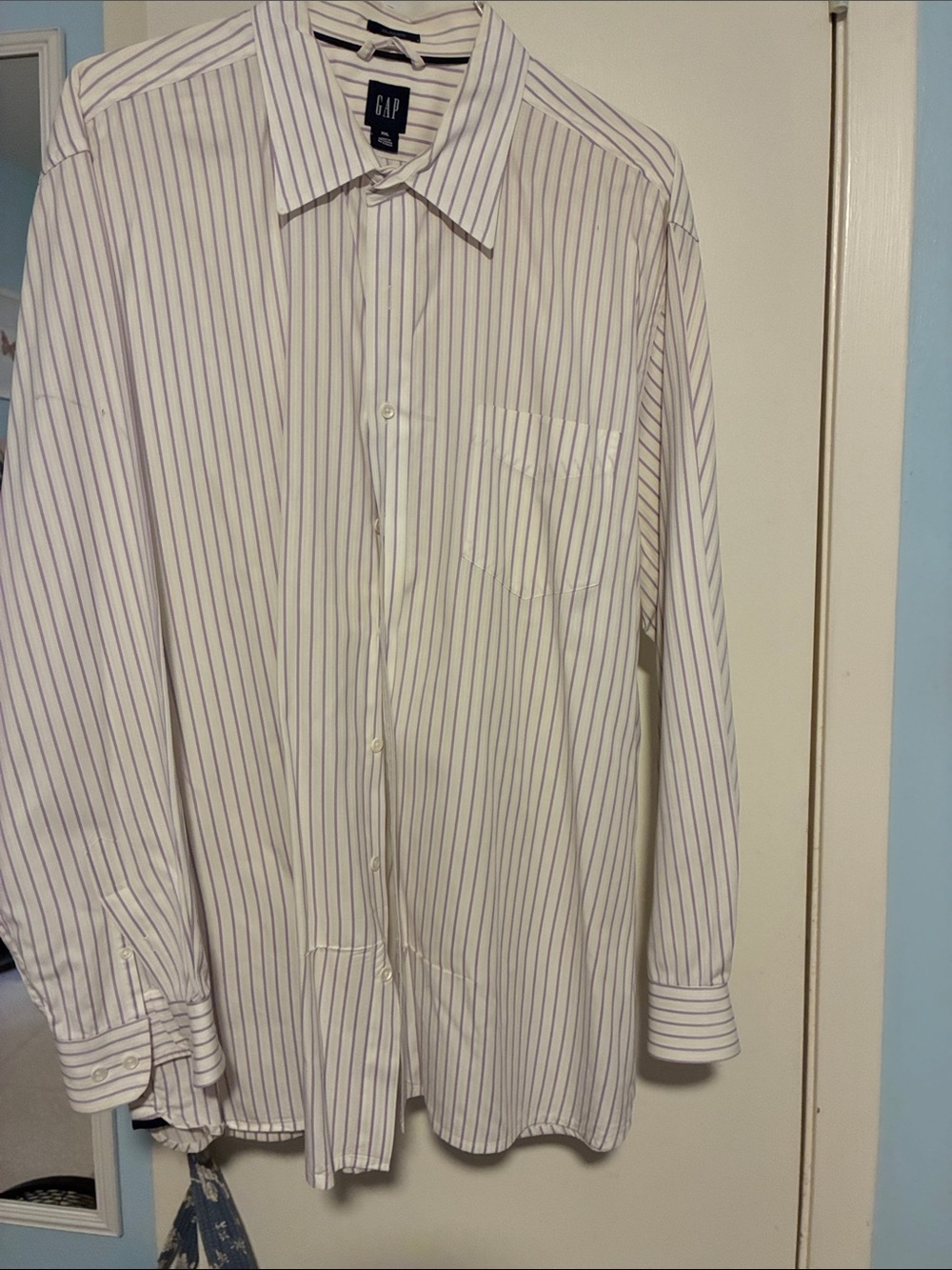 GAP Big and Tall Men's White Dress Shirt with Brown Pinstripes